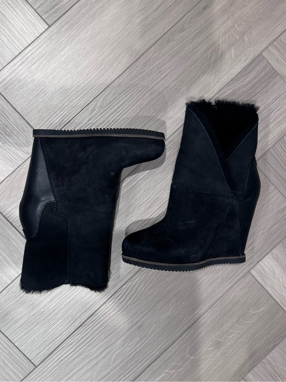 Ugg Women's Black Wedge Ankle Boots with Fur Lining